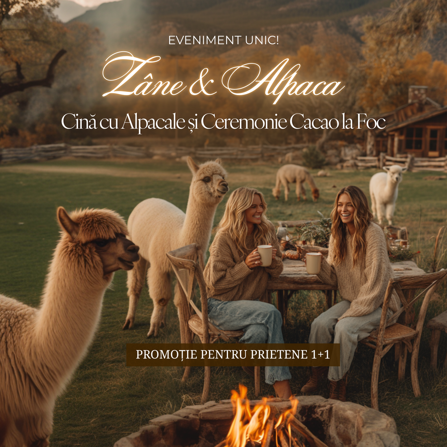 Zâne & Alpaca - Cină cu Alpacale și Ceremonie Cacao la Foc - Promoție 1+1